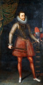 Porträtt av ärkehertigen Albert, stående i full längd med en batong, 1593 av Alonso Sánchez Coello