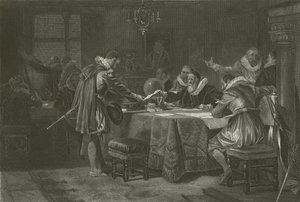 Henry Hudson fick sitt uppdrag från Holländska Ostindiska kompaniet, 1609 av Alonzo Chappel