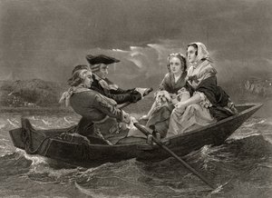 Lady Harriet Ackland på väg för att besöka General Gates läger, från "Life and Times of Washington", volym I, publicerad 1857 av Alonzo Chappel