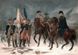 Överste Ralls kapitulation vid slaget vid Trenton, 26 december 1776, 1858 (olja på kartong)
