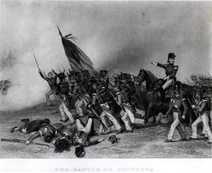 Slaget vid Chippewa, general Scott beordrar laddningen av McNeils bataljon, 5 juli 1814, graverad av Johnson, Fry und Co. (gravyr) (bundw foto) av Alonzo Chappel