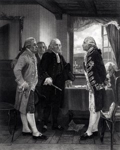 Fredskonferensen på Staten Island, intervju mellan Lord Howe och kongresskommittén, 11 september 1776 av Alonzo Chappel
