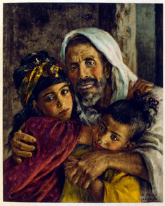 Illustration av Dinet från "Mirages" Scener av det arabiska livet. 1906. Mirages, Scénes De La Vie Arab illustrerades av Etienne Dinet med kommentarer av Silman Ben Ibrahim Bamer. Nasreddine Dinet föddes som Alphonse-Étienne Dinet; (1861-1929) var en frans