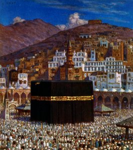 Illustration som visar muslimska pilgrimer vid Kabbah i Mecka. av Nasreddine Dinet (Alphonse-Étienne Dinet). 1861 1929