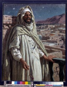 Muezzin, en medlem av moskén som uppmanar till bön (olja på duk) av Alphonse Etienne Dinet