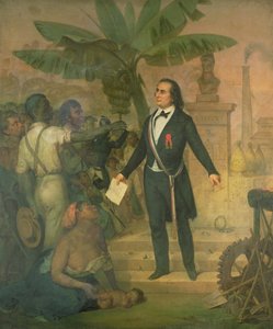 Joseph Napoleon Sebastien Sarda Garriga (1808-77) med Emancipationsdekretet om La Reunion av Alphonse Garreau