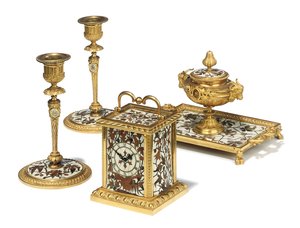 Napoleon III skrivbordsset i fyra delar, intarsia av Duvinage och Harinckouk, ca 1877