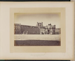Tuilerierna i brand. Utsikt över Place du Carrousel. av Alphonse J. Liébert