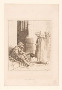 Tiggare på en trappa Välgörenhet (titel på objekt) av Alphonse Legros