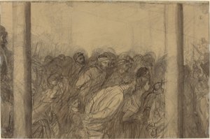 Skara människor sett mellan två kolumner [verso] av Alphonse Legros