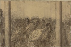 Folkmassa sedd mellan två kolonner [verso] av Alphonse Legros