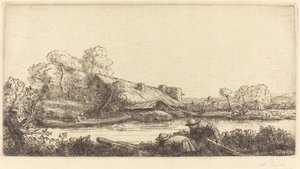 Gård längs floden sett av kvällsljus av Alphonse Legros
