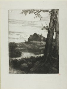Gård med stort träd av Alphonse Legros