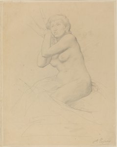 Naken kvinna sitter