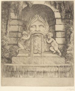 Fontän: grotesk mask, barn och bassäng av Alphonse Legros