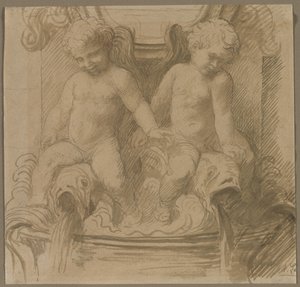 Fontän med Putti Riding Delfiner av Alphonse Legros