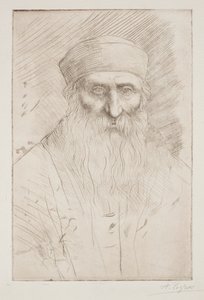 Huvudet av en man med ett långt skägg. av Alphonse Legros