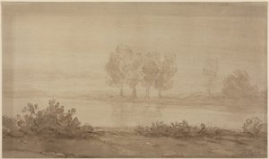 Landskap - fyra träd bortom en flod av Alphonse Legros