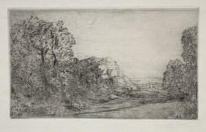 Landskap: Soluppgång. av Alphonse Legros