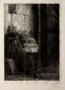 Landskap i närheten av Boulogne, kallad kvinna med en korg av Alphonse Legros