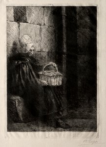 Landskap i närheten av Boulogne, kallad kvinna med en korg. av Alphonse Legros