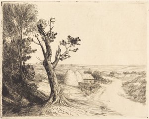 Landskap med höstackar (Le paysage aux meules) av Alphonse Legros