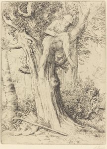 Landskap med en pojke i ett träd av Alphonse Legros
