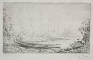 Avfärd för fiske, i dimmorna. av Alphonse Legros