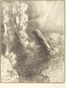 Minnen från Fountainebleau i Rain Souvenir de Fountainebleau Regneffekt. av Alphonse Legros