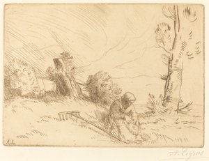 Bondekvinna sitter i en häck Bondkvinna sitter i häck. av Alphonse Legros