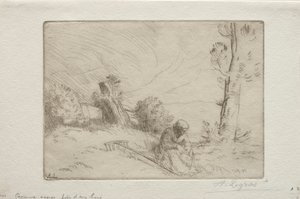 Bonde nära ett stenstaket av Alphonse Legros