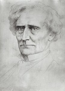 Porträtt av Hector Berlioz (1803-69) (penna och bläck på papper) av Alphonse Legros