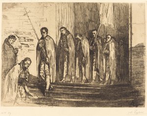 Procession lämnar en kyrka (La sortie de la procession) av Alphonse Legros