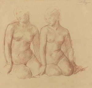 Studie av två figurer som sitter sida vid sida av Alphonse Legros