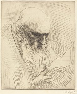 Studie av huvudet på en läsande man (Étude de tête d’homme lisant) av Alphonse Legros