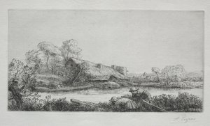 Farmen vid floden (La Ferme Sur La Rivière: Aftoneffekt) av Alphonse Legros