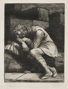 Den sovande tiggaren. av Alphonse Legros