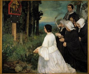 Ex-voto kvinnor (i traditionella dräkter bretoner?) samlas framför en ex voto. Målning av Alphonse Legros (1837-1911) 1860 sön. 1,74x1,97 m Dijon, Museum of Fine Arts av Alphonse Legros