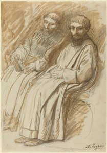 Två munkar som sitter i en kyrka av Alphonse Legros