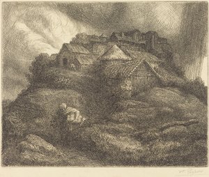 Byn Saint-Pierre under en storm Byn Saint-Pierre, stormeffekt. av Alphonse Legros