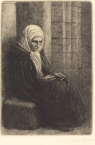 Kvinna som sitter mot en vägg, barn med huvudet i knäet av Alphonse Legros