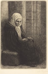 Kvinna sittande mot en mur, barn med huvudet i hennes knä (Femme assis, muraille au fond, enfant la tête dans son giron) av Alphonse Legros