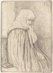 Ung bonde som sitter i en kyrka av Alphonse Legros