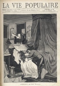 En desperat soldat kramade om en kvinnas lik som låg i en säng. Illustration av Alfons Maria Mucha (Alphonse Marie Mucha av Alphonse Mucha