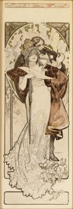 En modell för litografin "Program 27 oktober 1900", ca. 1900 av Alphonse Mucha