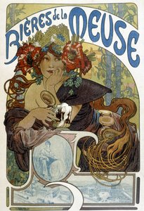 Reklam för Maas öl. Illustration av Mucha (tjeckisk målare och affischdesigner av Alphonse Mucha