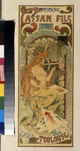 Reklamaffisch för tryckeriet ""Cassan Fils, lyx, konstnärligt och kommersiellt tryck"" i Toulouse. Affisch av Alfons Maria Mucha (Alphonse Marie Mucha av Alphonse Marie Mucha