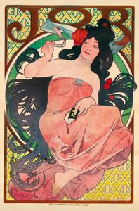 Affiche publicitaire pour le papier a cigarette Job - Reklamaffisch för silkespappret Job - Teckning av Mucha, Alfons (Alphonse) Marie (1860-1939), Färglitografi 1896 (51,5x39 cm) - Privat samling