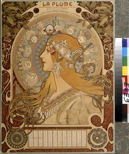 ""La Plume"" kalender, illustrerad varannan månad tidning från Salon des Cent. Konstnärligt och litterärt bibliotek. Konstverk av Alfons Maria Mucha (Alphonse Marie Mucha av Alphonse Marie Mucha
