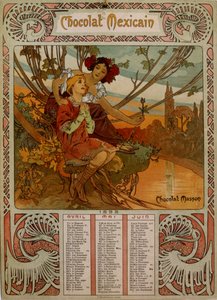 Chocolate Masson-kalender illustrerad av Mucha (1860 – 1939). en tjeckisk jugendmålare av Alphonse Mucha